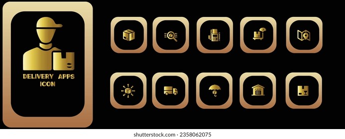 Gradient Delivery service Apps icon set. Containing order tracking, delivery home, warehouse, truck, scooter, courier and cargo icons. Shipping symbol. Solid icons vector collection.