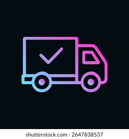 Gradient delivery truck with checkmark. Icon symbol illustration