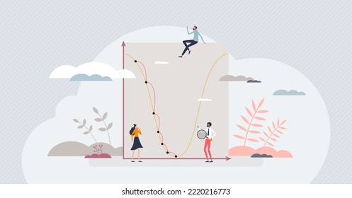 Gradient descent algorithm and steepest descent function tiny person concept. Mathematical model for machine learning and data mining automation vector illustration. Finding local minimum for data.