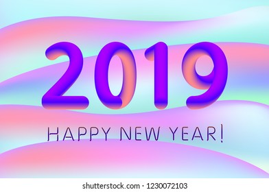 gradient design 2019 Happy New Year for banner or poster, annual business report or calendar cover. Burst of colorful energy. Vector Illustration EPS 10 art