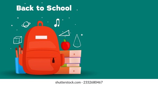 gradient design back to school, horizontal banner with copy space area