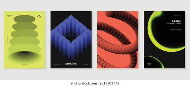 Gradient design background cover set. Abstract gradient graphic with geometric shapes, 3d worm line, square. Futuristic business cards collection illustration for flyer, brochure, invitation, media.