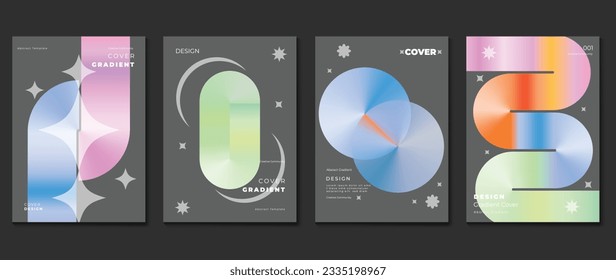 Gradient design background cover set. Abstract gradient graphic with geometric shapes, circles, sparkle. Futuristic business cards collection illustration for flyer, brochure, invitation, media.