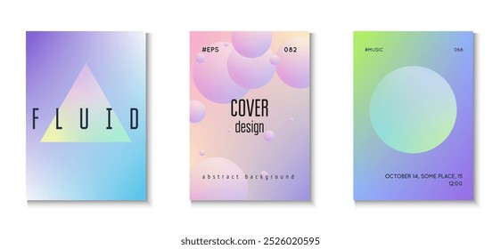 Gradient Design. Blue Holographic Set. Memphis Placard. Futuristic Elegant Elements. Triangle Shape. Abstract Poster. Multyplying Sphere Illustration. Purple Gradient Design