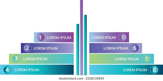 Diseño de gradiente Conjunto de infografía de negocios Plantilla de diseño con número 8 Pasos para diagrama de procesos, presentaciones, diseño de flujo de trabajo, Anuncio, diagrama de flujo, infografía.