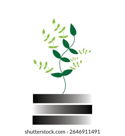 Gradient design element leaves branch in a pot isolated on white background 
