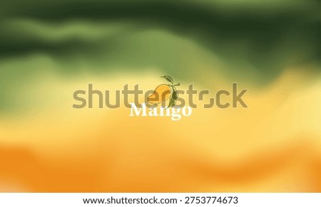 Gradient design with mango on a vibrant abstract blurred mesh gradient background in green, yellow, and orange colors. Tropical summer theme for food branding, juice packaging, organic product identity, and creative banners. vector design.