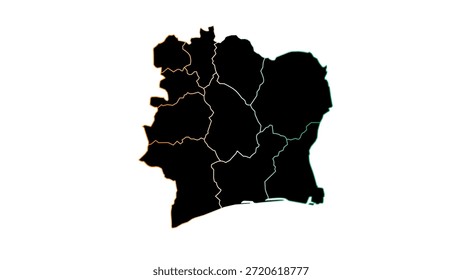Gradiente Detalhado Mapa da Costa do Marfim com Ilustração de Fronteiras da Província