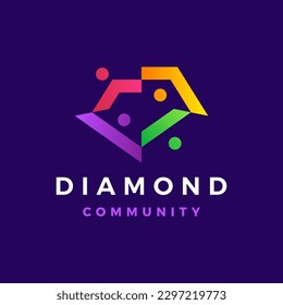Gradient Diamond Diversity People Team Work Family Colorful Logo Vector icon illustration