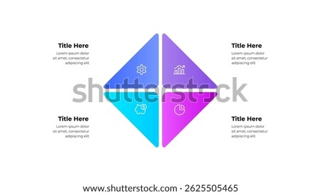 Gradient diamond shaped infographic with four icons, ideal for illustrating business cycles, financial processes, or strategic steps