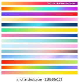 Gradient dividers set. Abstract vector background. Colored horizontal stripes with a smooth color transition. Divider background templates to complete the article.