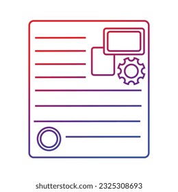 Gradient document with gear wheel icon over white background, line style, vector illustration