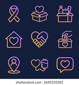 Iconos de donación de gradiente para causas de caridad. Ilustración de símbolo de icono