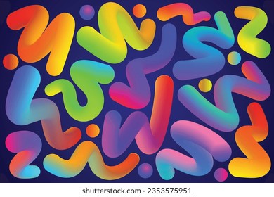 Gradient doodle shapes, illustration vectors. Colorful wave forms, vibrant waves, Blend color strokes.