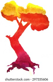 Gradient doodle tree drawn by watercolor, hand drawn vector illustration