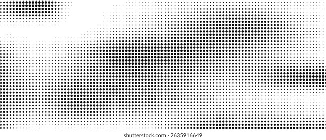 Gradient Dots Background. Grunge Pattern. Black and White Texture. Vintage Monochrome Overlay.