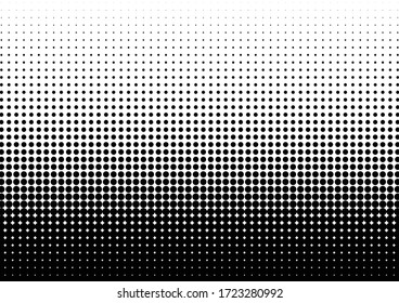 Fondo de puntos degradados. Fondo de arte pop de semitono. Superposición gruesa en blanco y negro. Patrón moderno de diseño. Ilustración del vector