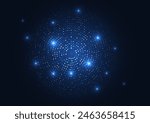 The gradient dots from light to dark blue enhances the depth and dimensionality, interconnected web of glowing nodes against a dark blue background