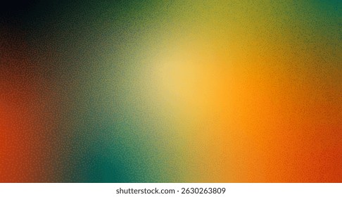 Fondo punteado degradado. Cubierta de gradación de colores cálidos con textura granulada. Superposición de fuga de luz de foto antigua. Filtrar de desenfoque retro de película de cámara con ruido. Cartel de Vector colorido oscuro retro con grano.
