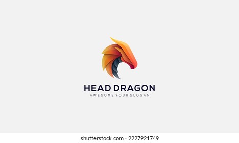 Gradiente dragón Cabeza de diseño de logotipo colorido vector