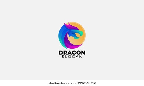 Ilustración del diseño del logotipo del vector del dragón degradado 