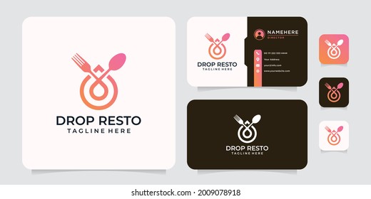 Inspiración en el logotipo de la cuchara y el tenedor del restaurante con un degradado. El logotipo puede utilizarse para ícono, marca, identidad, símbolo, comida, utensilios, agua y cocina