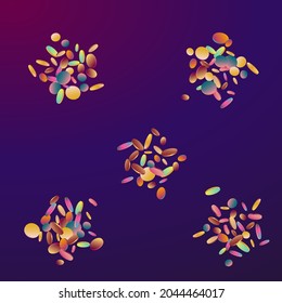 Farbiger Staubkarneval, violetter Hintergrund. Rainbow Einladung Dot Wallpaper. Vektorhintergrund. Magische Karnavaleinladung.