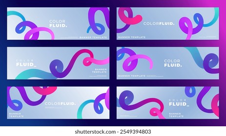 Gradient dynamic line wavy vibrant color banner template, vector background illustration, template set collection.