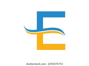 Gradient E letter logo design with swoosh, Vector illustration