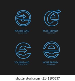gradient e letter logo template set