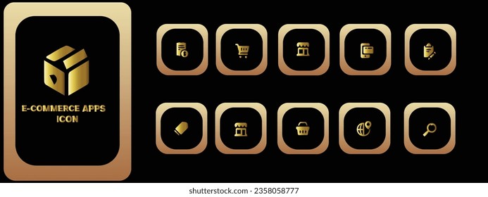 Gradient E-commerce Apps icon set. Online shopping and delivery elements. E-business symbol. Solid icons vector collection.