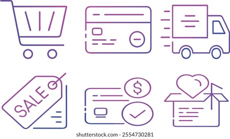 Gradient E-commerce Icon Set - Gradient E-commerce Icon Set – Shopping, Payment, and Delivery Icons