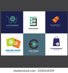 Gradient e-commerce logos pack Shopping store logo design vector Online Shop Logo designs Template, set of Vector illustration,