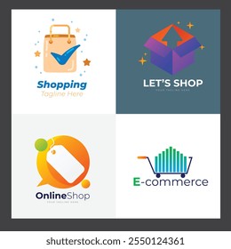 Gradient e-commerce logos pack Shopping store logo design vector Online Shop Logo designs Template, set of Vector illustration,