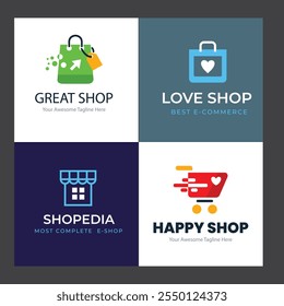 Pack de logotipos de comercio electrónico degradado Vector de diseño de logotipo de tienda de compras Tienda en línea Plantilla de diseños de logotipos, conjunto de Ilustración vectorial,
