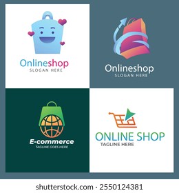 Gradient e-commerce logos pack Shopping store logo design vector Online Shop Logo designs Template, set of Vector illustration,