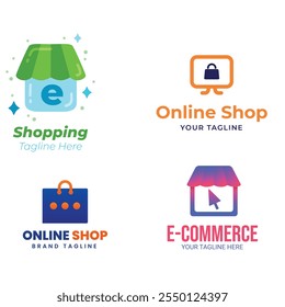 Gradient e-commerce logos pack Shopping store logo design vector Online Shop Logo designs Template, set of Vector illustration,
