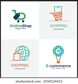 Gradient e-commerce logos pack Shopping store logo design vector Online Shop Logo designs Template, set of Vector illustration,