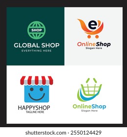 Pack de logotipos de comercio electrónico degradado Vector de diseño de logotipo de tienda de compras Tienda en línea Plantilla de diseños de logotipos, conjunto de Ilustración vectorial,
