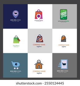 Pack de logotipos de comercio electrónico degradado Vector de diseño de logotipo de tienda de compras Tienda en línea Plantilla de diseños de logotipos, conjunto de Ilustración vectorial,
