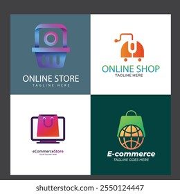 Farbverlauf E-Commerce-Logos Paket Shopping Shop Logo Design Vektor Online Shop Logo Designs Vorlage, Satz von Vektorgrafik,