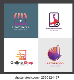 Pack de logotipos de comercio electrónico degradado Vector de diseño de logotipo de tienda de compras Tienda en línea Plantilla de diseños de logotipos, conjunto de Ilustración vectorial,