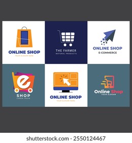 Gradiente e-commerce logos pack Loja de compras logotipo design vetor Online Shop Logo designs Modelo, conjunto de ilustração Vetor,