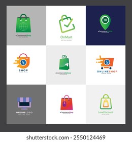 Pack de logotipos de comercio electrónico degradado Vector de diseño de logotipo de tienda de compras Tienda en línea Plantilla de diseños de logotipos, conjunto de Ilustración vectorial,
