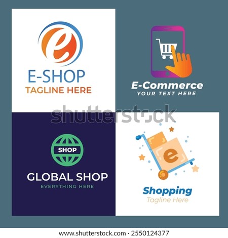 Gradient e-commerce logos pack Shopping store logo design vector Online Shop Logo designs Template, set of Vector illustration,