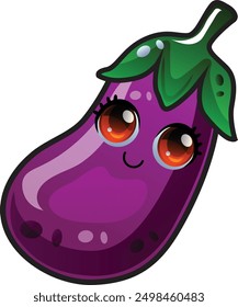 gradient eggplant cartoon sticker vector illustration