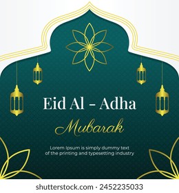 Gradient Eid Al Adha background template design with luxury gold colored lanterns