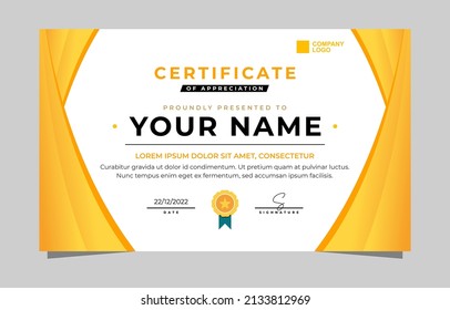 Gradient Elegant Yellow Certificate Vector