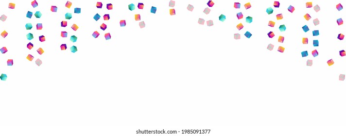 Gradient Element Vector Panoramic White Background. Holographic Graphic Block Presentation. Structure Cube Brochure. Bright Confetti Shiny Image.