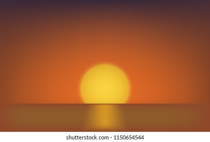 Gradient evening sunset, sea view. Summer vacation vector illustration.